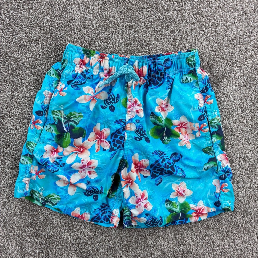 Vilebrequin Swim Trunks Boys 2T Blue Floral Sea Turtle Tropical Shorts